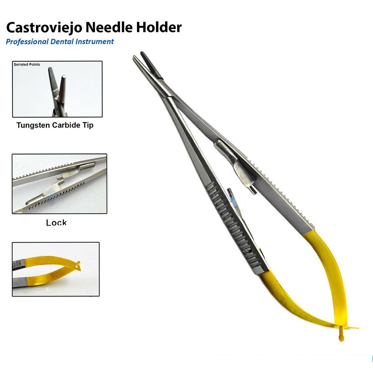 T/C Castroviejo Needle Holder 5.5" Straight - Micro Surgery Dental Plier, Tungsten Carbide Tips (DawnProMed)